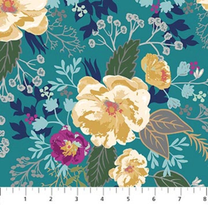 Northcott - Willowberry - Floral Teal Fabric