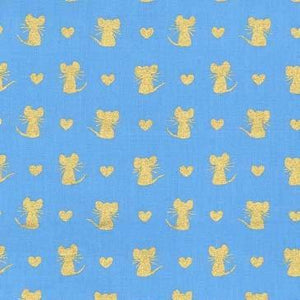 Glitter Critters - Nice Mice Cornflower/Gold Glitter Yardage