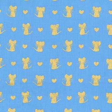 Glitter Critters - Nice Mice Cornflower/Gold Glitter - Half Yard