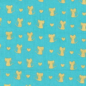 Glitter Critters - Nice Mice Luna/Gold Glitter Yardage