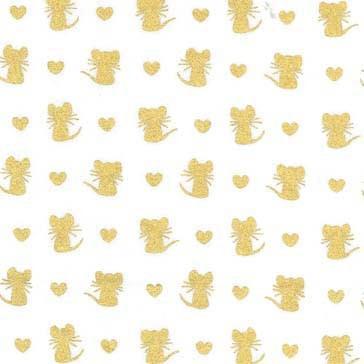 Glitter Critters - Nice Mice White/Gold Glitter Yardage