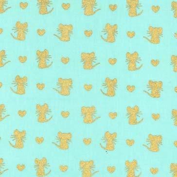 Glitter Critters - Nice Mice Aqua/Gold Glitter Yardage