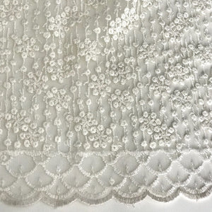 Cream Embroidered Net Fabric Embellished