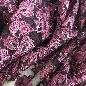 Dark Plum Embroidered Net Fabric Embellished