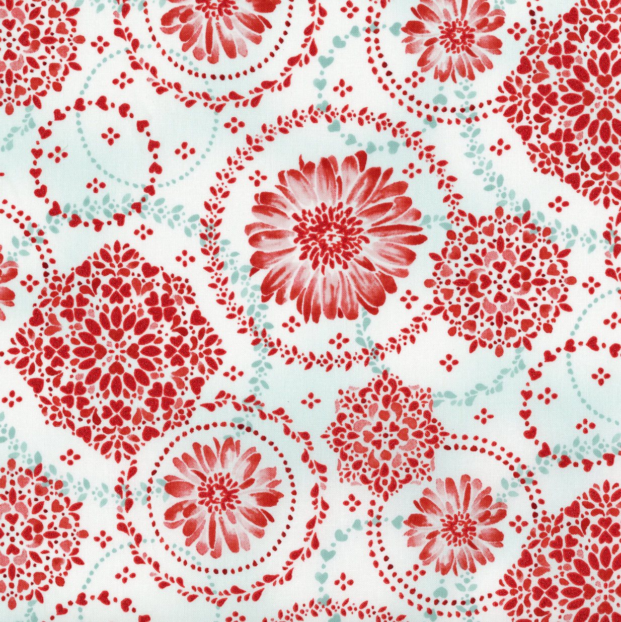 Sugar Berry - Daisy Delight - Radiant Crystal with Red Glitter Yardage