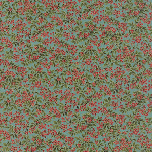 Holly Night Frost - Christmas Berries Aqua Metallic Yardage