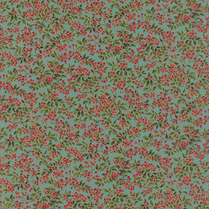 Holly Night Frost - Christmas Berries Aqua Metallic | Moda | Fat Quarter