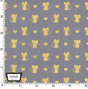 Glitter Critters - Nice Mice Pewter/Gold Glitter Yardage