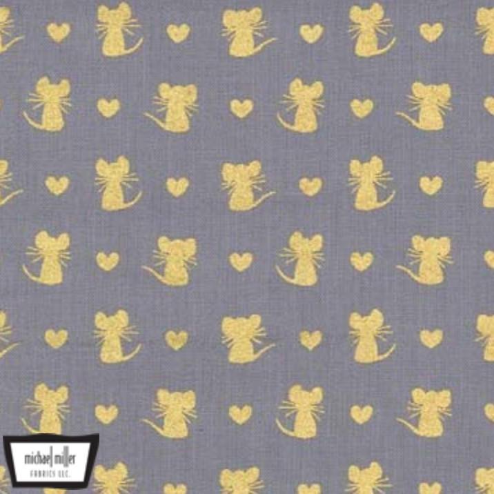 Glitter Critters - Nice Mice Pewter/Gold Glitter Yardage