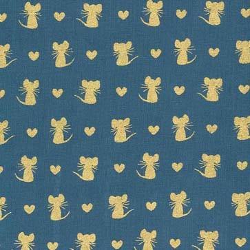 Glitter Critters - Nice Mice Teal/Gold Glitter Yardage