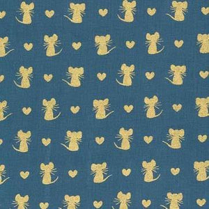 Fat Quarter - Glitter Critters - Nice Mice Teal/Gold Glitter