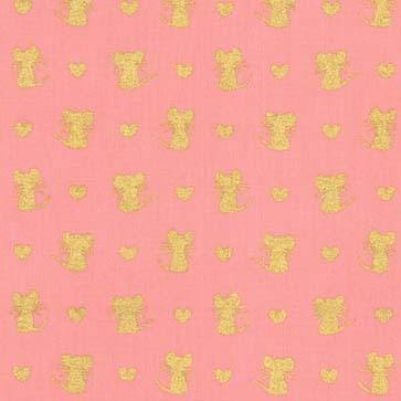 Fat Quarter - Glitter Critters - Nice Mice Bubblegum/Gold Glitter