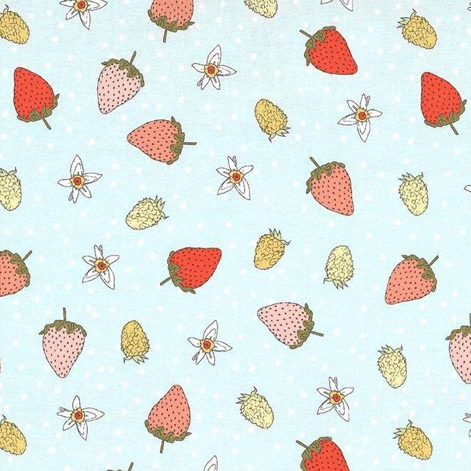 Strawberry Tea - Fraises Robins Egg Yardage