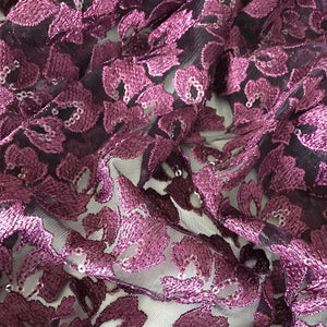 Dark Plum Embroidered Net Fabric Embellished