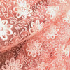 Peach Embroidered Net Fabric - Scalloped Edges