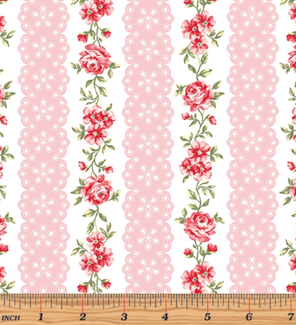 Simply Chic Flora Eye Ribbon Pink 3815-02 by Benartex |Designer Fabric