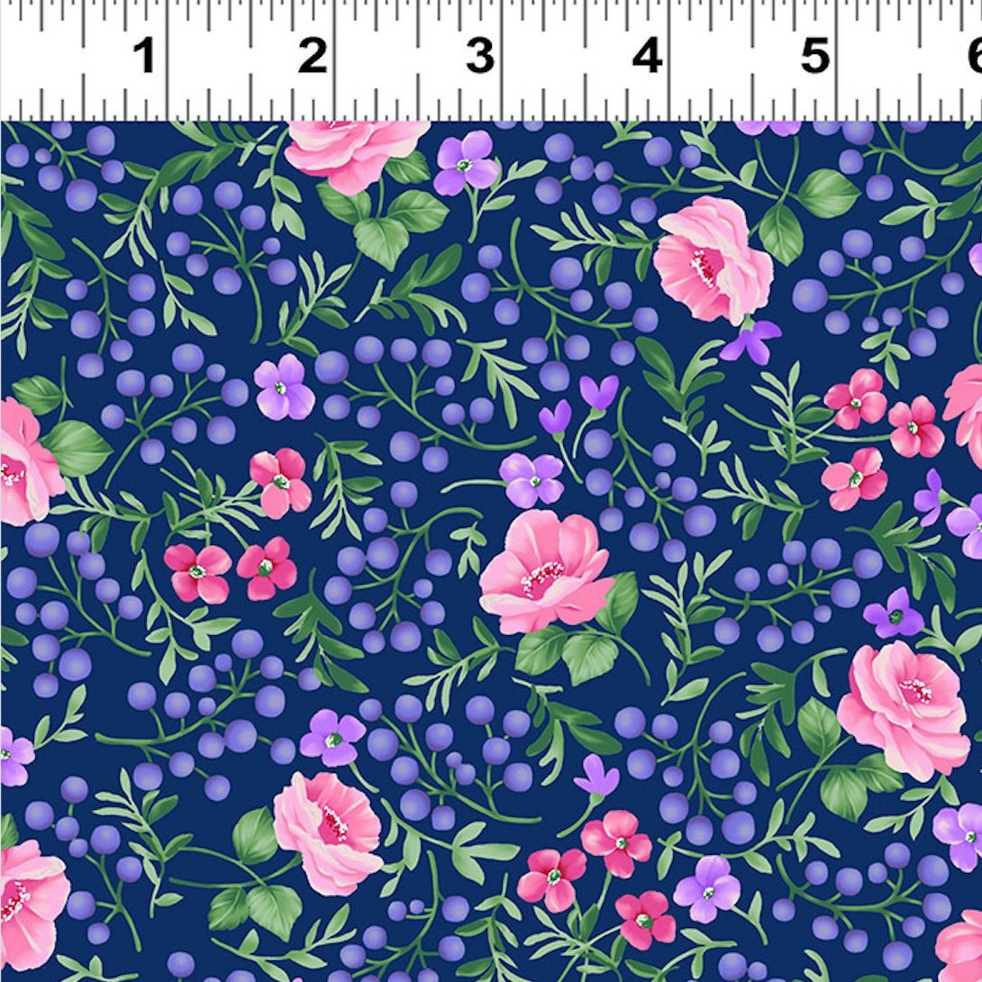 Clothworks - Chelsea - Floral Scatter Light Navy