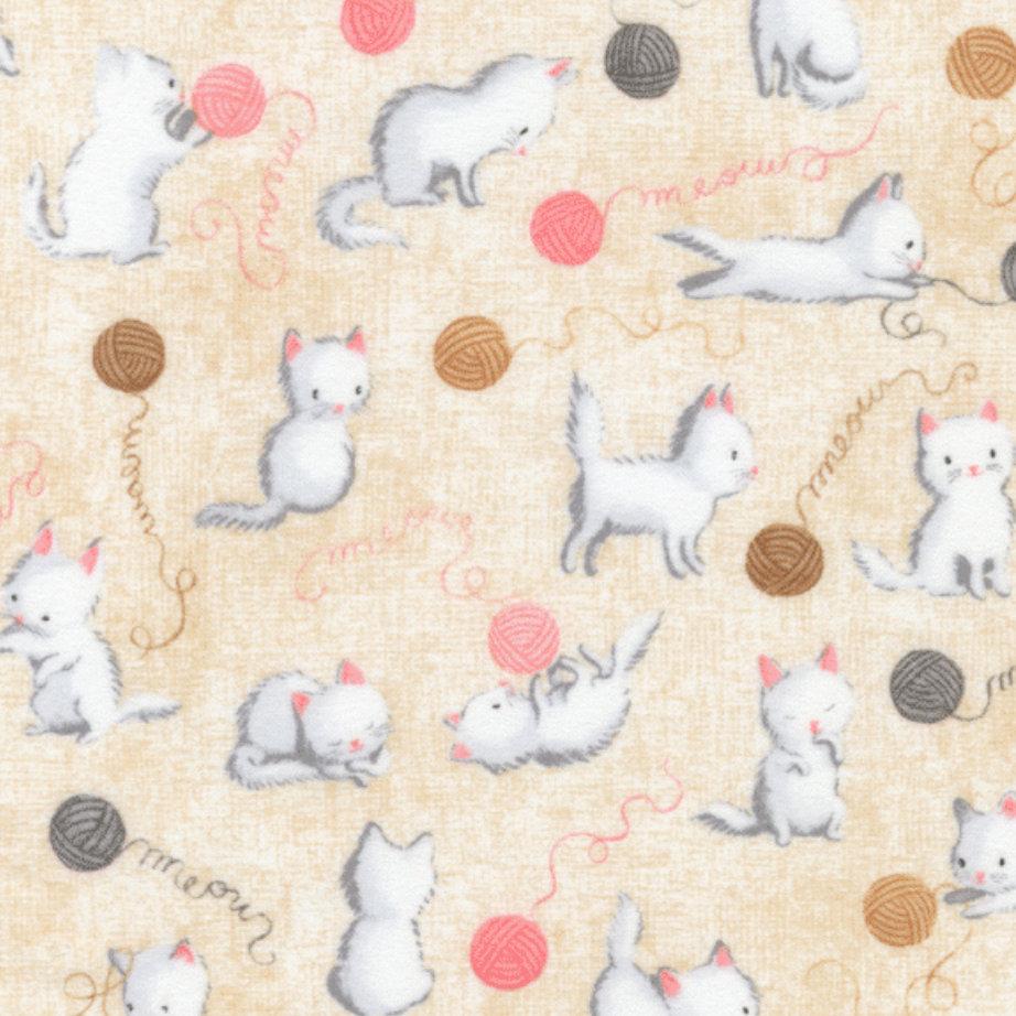 Cuddly Kittens Tan Flannel - Remnant