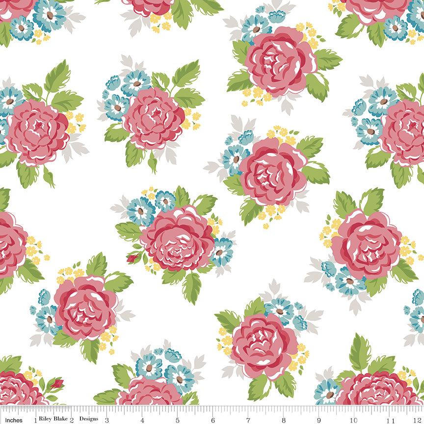 Hello Lovely - Main Floral White Yardage