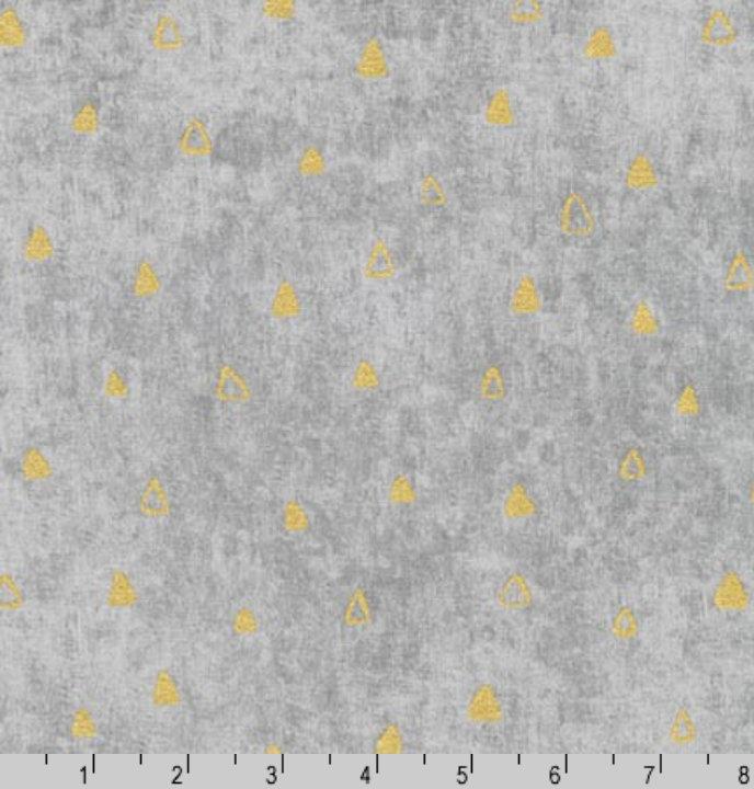 Robert Kaufman Gustav Klimt Gold Metallic Triangles on Grey | Cotton