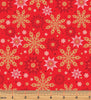 Merry & Bright - Elegant Snowflakes Red/Gold Metallic Yardage