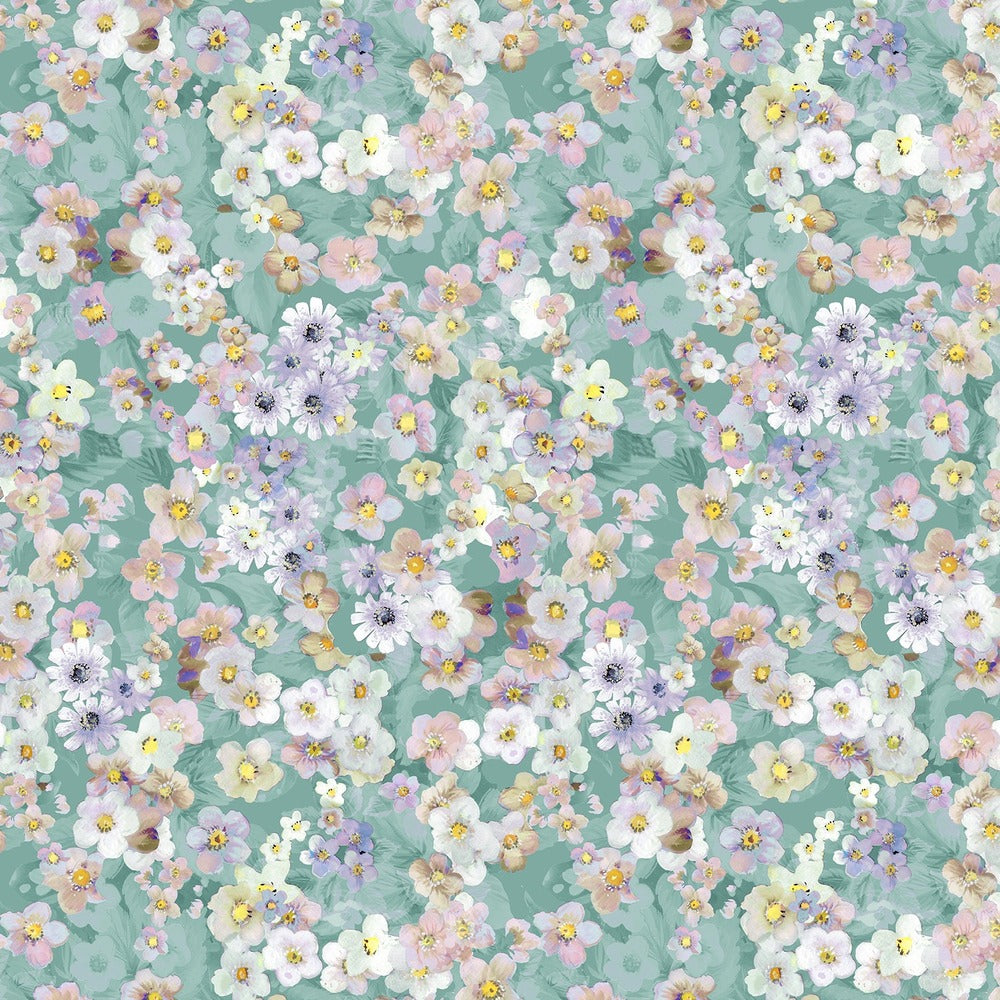 Peacock Walk Flower Bed Teal Digital Print Fabric by RJR Fabrics