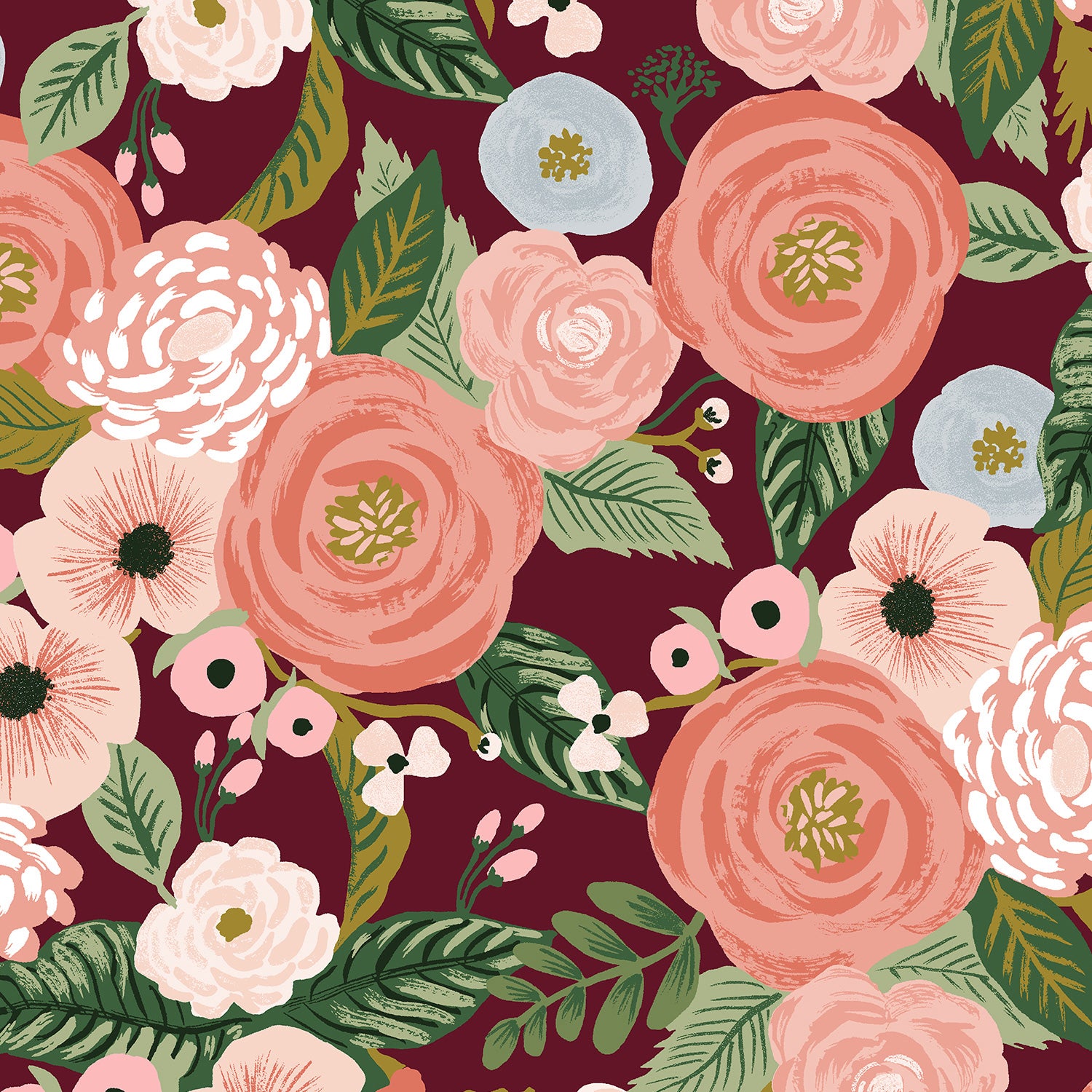 English Garden - Garden Party - Juliet Rose Burgundy Canvas