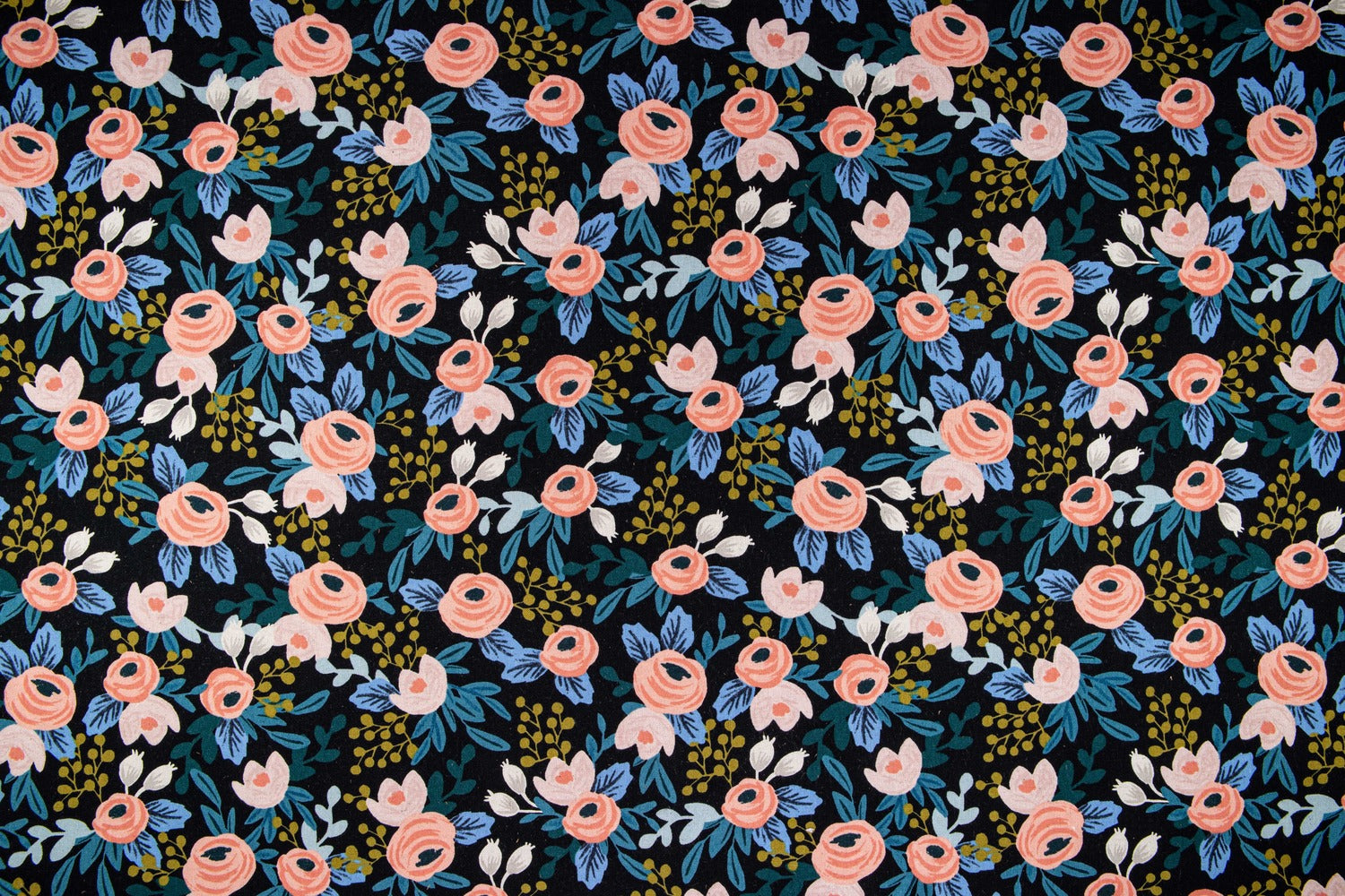 Garden Party - Rosa Black Unbleached Canvas Fabric RP521-BK2UC by Cotton + Steel