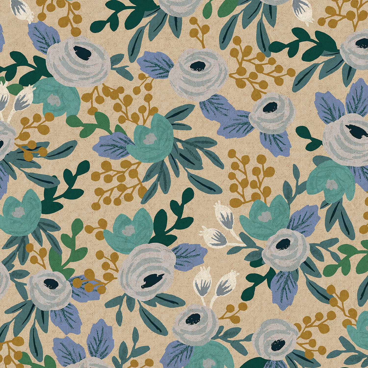 Garden Party - Rosa Blue Unbleached Canvas Fabric RP521-BL1UC by Cotton + Steel